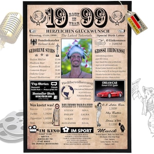1999 - 6 Felder personalisierbar mit Bild! Geschenk zum Geburtstag für Bruder, Schwester, tolle Geschenkidee, Karte, Jubiläum