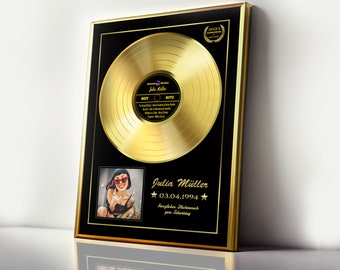 Golden record customizable with picture and desired text, award and gift idea for men, women, gift poster dad, mom