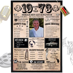 1973 - 6 Felder personalisierbar mit Bild! Geschenk zum Geburtstag für Bruder, Schwester, tolle Geschenkidee, Karte, Jubiläum