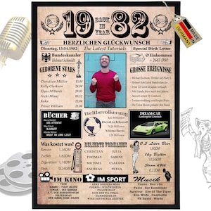1982 - 6 Felder personalisierbar mit Bild! Geschenk zum Geburtstag für Bruder, Schwester, tolle Geschenkidee, Karte, Jubiläum