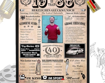 40th Birthday 1986 - 6 fields customizable with a photo! 40th birthday gift for men and women, great gift idea, card, anniversary