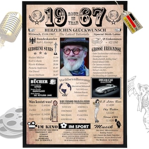 1967 - 6 Felder personalisierbar mit Bild! Geschenk zum Geburtstag für Bruder, Schwester, tolle Geschenkidee, Karte, Jubiläum