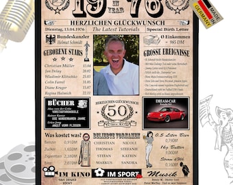 50th Birthday 1976 - 6 fields customizable with a photo! 50th birthday gift for men & women, great gift idea, card, anniversary