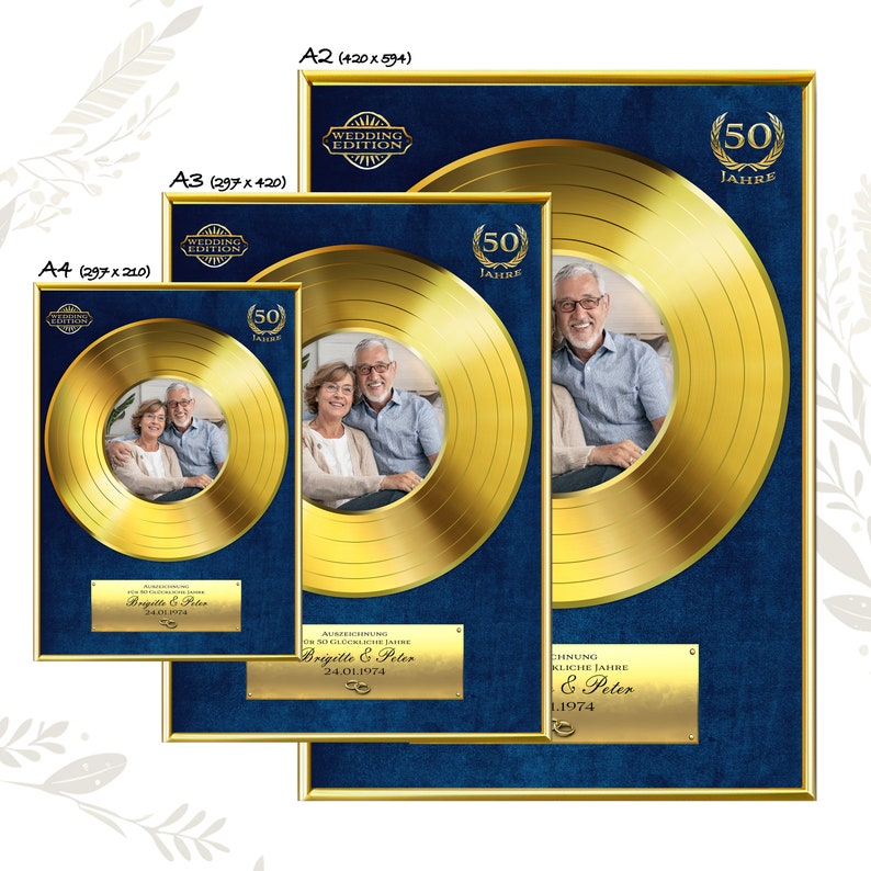Golden wedding record customizable with picture and desired text, award / gift idea for men, women, gift image 4