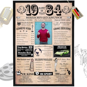 1984 - 6 Felder personalisierbar mit Bild! Geschenk zum Geburtstag für Bruder, Schwester, tolle Geschenkidee, Karte, Jubiläum
