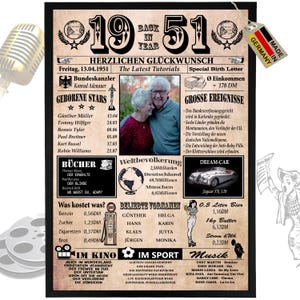 1951 - 6 campi possono essere personalizzati con un'immagine! Regalo di compleanno per fratello o sorella, ottima idea regalo, biglietto, anniversario