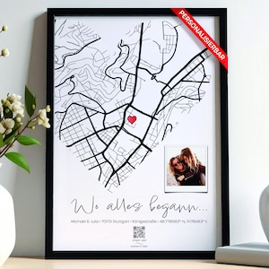 Dove tutto ebbe inizio – Personalizzazione con codice QR per la canzone | Biglietto a forma di cuore con posizione | Nome e foto, codice QR | Anniversario, San Valentino, Matrimonio