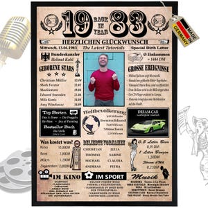 1983 - 6 Felder personalisierbar mit Bild! Geschenk zum Geburtstag für Bruder, Schwester, tolle Geschenkidee, Karte, Jubiläum