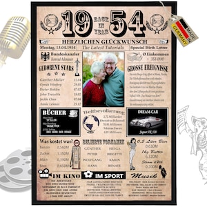 1954 - 6 Felder personalisierbar mit Bild! Geschenk zum Geburtstag für Bruder, Schwester, tolle Geschenkidee, Karte, Jubiläum