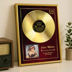 Goldene Schallplatte personalisierbar mit Bild und Wunschtext, Auszeichnung und Geschenkidee für den Mann, Frau, Geschenk Poster Papa, Mama
