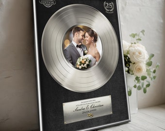 Silberne Hochzeit Schallplatte personalisierbar mit Bild und Wunschtext, Auszeichnung / Geschenkidee für den Mann, Frau, Geschenk