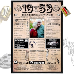 1958 - 6 Felder personalisierbar mit Bild! Geschenk zum Geburtstag für Bruder, Schwester, tolle Geschenkidee, Karte, Jubiläum