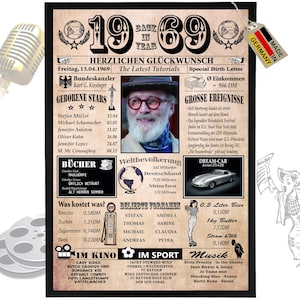 1969 - 6 Felder personalisierbar mit Bild! Geschenk zum Geburtstag für Bruder, Schwester, tolle Geschenkidee, Karte, Jubiläum