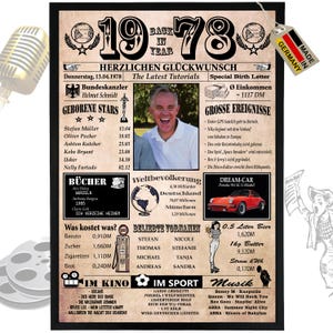 1978 - 6 Felder personalisierbar mit Bild! Geschenk zum Geburtstag für Bruder, Schwester, tolle Geschenkidee, Karte, Jubiläum