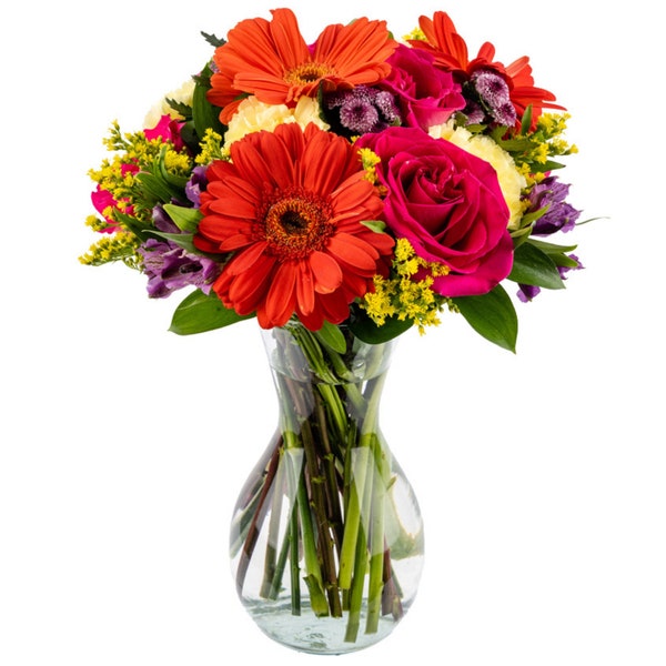 Everlasting Fling by Arabella Bouquets with a Free, Hand-Blown Glass Vase (Fresh-Cut)