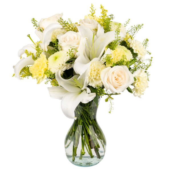 Bright Light by Arabella Bouquets with Free, Hand-blown Glass Vase (Fresh-Cut Flowers)