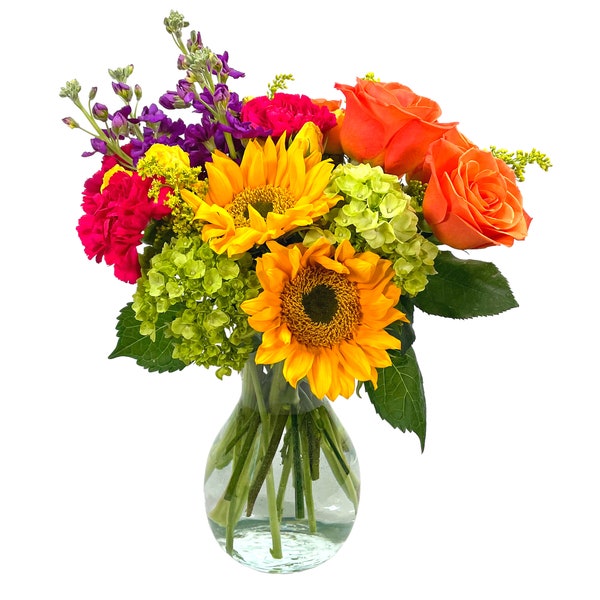 Hugs and Kisses by Arabella Bouquets with a Free Hand-Blown Glass Vase (Fresh-Cut Flowers)