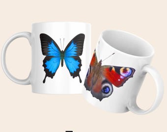 Tazza in ceramica con farfalla, falena, insetto, tazza da caffè, tè, porcellana
