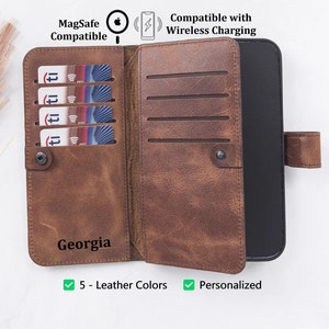 Brown Personalized Leather iPhone Wallet Case, BiFold Card Holder Case, Handmade Case, iPhone 15, 14, 13, 12, 11, X, XR, XS, 6, 7, 8 Plus