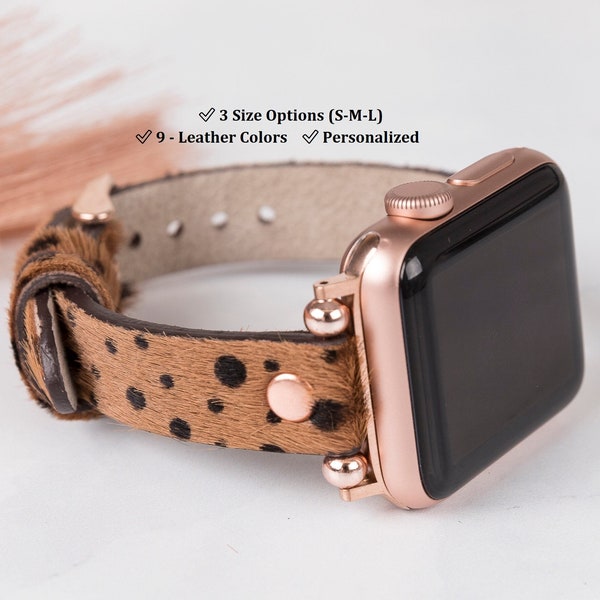 Furry Personalized Slim Apple Watch Strap, Leather Apple Watch Band 38, 40, 41, 42, 44, 45, 49 mm, Gift for Women, Galaxy FitBit Fossil Band