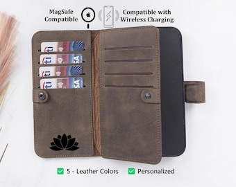 Mocha Personalized Leather iPhone Wallet Case, BiFold Card Holder Case, Handmade Case, iPhone 15,  14, 13, 12, 11, X, XR, XS, 6, 7, 8 Plus