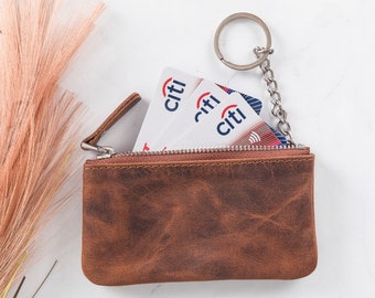 Leather Personalized Keychain Wallet, Coin Pouch, Coin Purse Keychain, Keychain Wallet Card Holder, Mini Wallet Keychain, Leather Keychain