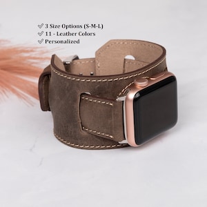 Personalized Leather Cuff Apple iWatch Band 38, 40, 41, 42, 44, 45, 46, 49 mm, Samsung, Fitbit, Google Pixel, Engraved Handmade Strap