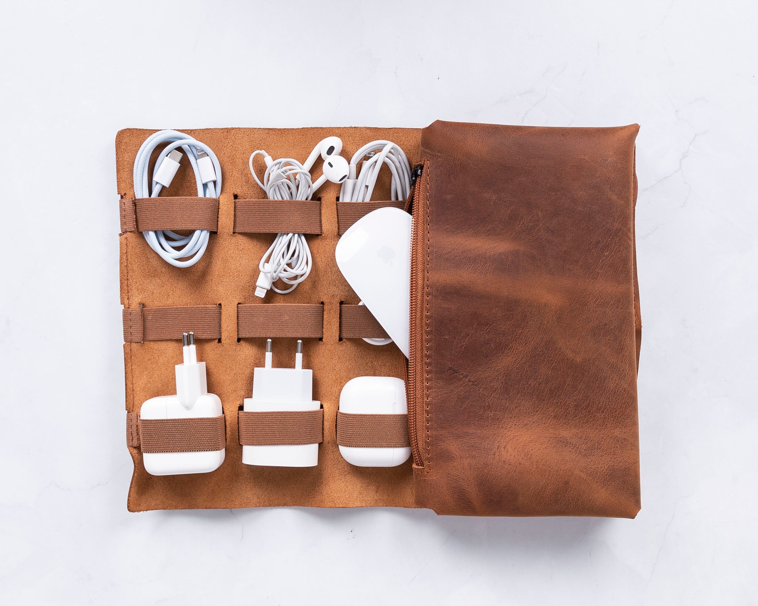 Custom Leather Cable Organizer, Travel Cable Holder, Groomsmen Gift