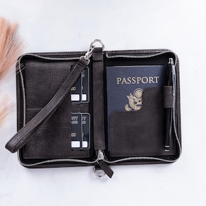 Leather Passport Holder Personalized, Passport Holder with Strap, Personalized Passport Covers, Custom Passport Card Holder, Traveler's Gift