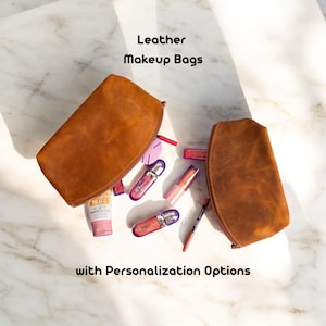 Personalized Leather Makeup Bags, Custom Cosmetic Pouch, Travel Essentials Organizer, Gift for Her, Travel Organizer Bag, Custom Makeup Bag