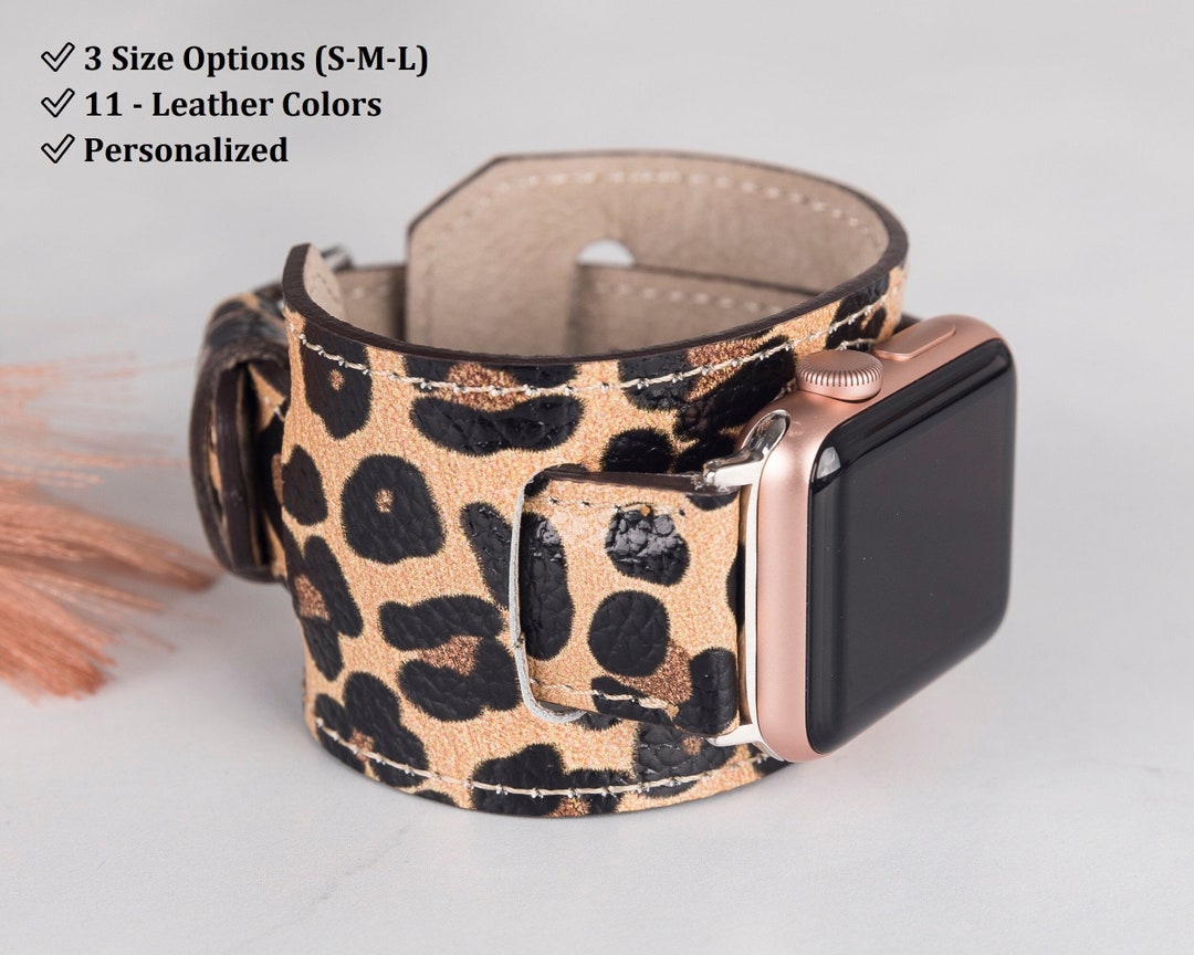 Leopard Leather Cuff Apple Watch Band 38, 40, 41, 42, 44, 45, 49 Mm