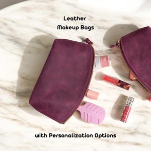 Personalized Leather Makeup Bags, Custom Cosmetic Pouch, Travel Essentials Organizer, Gift for Her, Travel Organizer Bag, Custom Makeup Bag