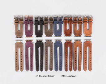 Twin Strap Leather Apple Watch Band 38, 40, 41, 42, 44, 45, 49 mm Watch Strap, Custom Band, Samsung Fossil FitBit Pixel Leather Watch Band