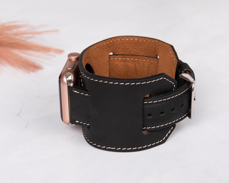 Black Leather Cuff Apple Watch Band 38, 40, 41, 42, 44, 45, 49 mm