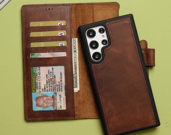 Personalized Leather Samsung Wallet Case, Detachable, Wireless Charging Compatible