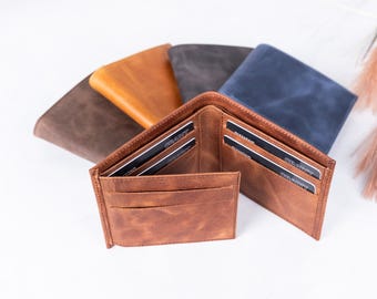 Leather Wallet for Men, Slim Bifold Vintage Style Wallet, Handmade Genuine Leather Gift for Him, Gift for Father, Anniversary Gift,