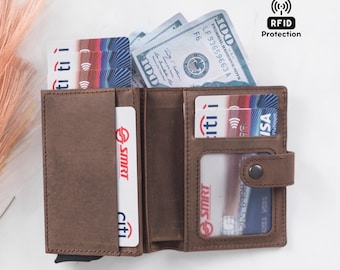 Antique Personalized Wallet, RFID Leather Wallet, Mens Leather Wallet, Handmade Wallet, Personalized Gift, Full Grain Leather Wallet