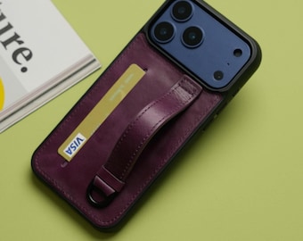 Leather iPhone Case with Card Holder, Strap Attachment, Grip Case