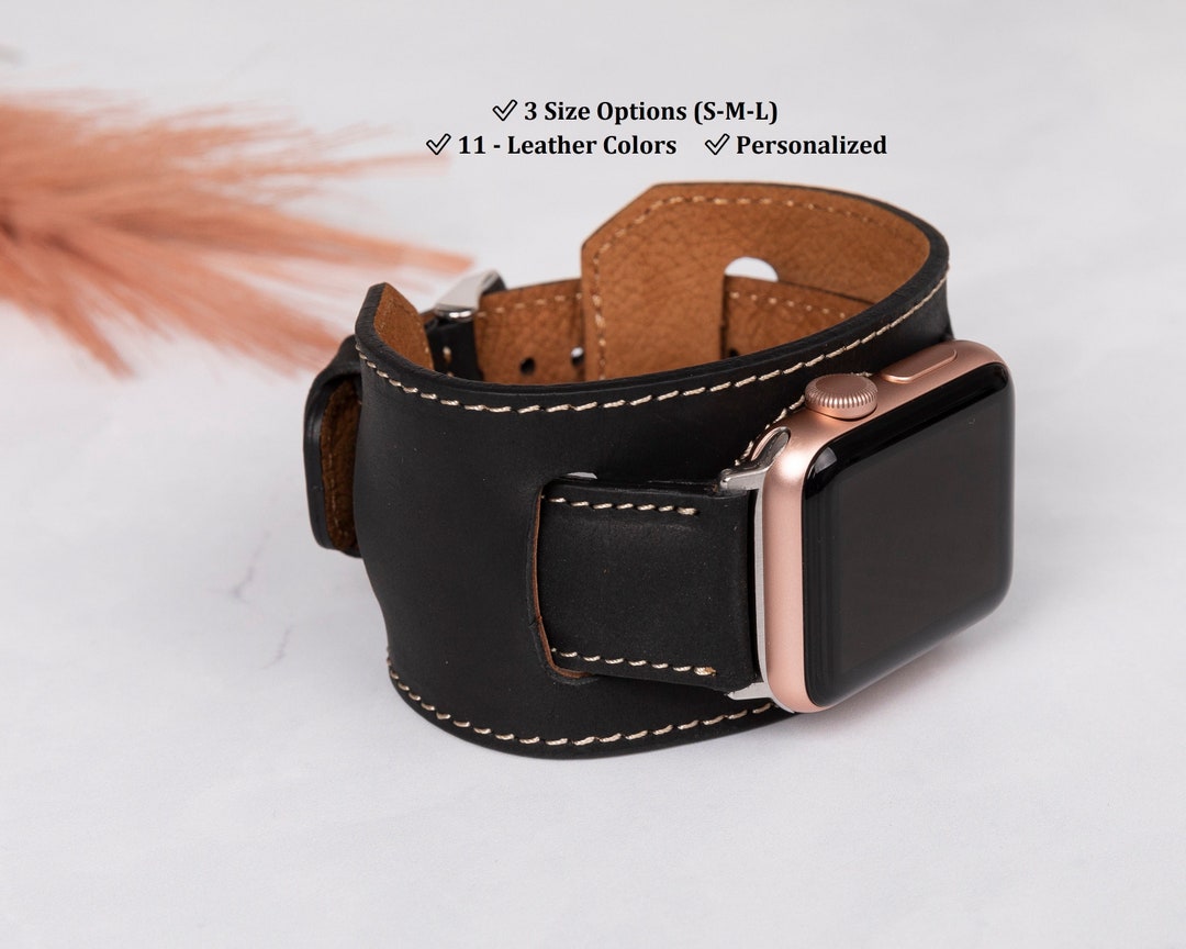 Black Leather Cuff Apple Watch Band 38, 40, 41, 42, 44, 45, 49 mm