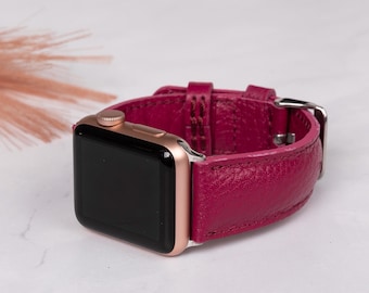 Correa de cuero granulado personalizada para Apple Watch, correa de lujo hecha a mano.