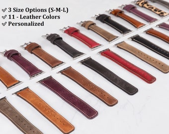 Leather Custom iWatch Band, Apple Watch Band 38, 40, 41, 42, 44, 45, 49 mm Watch Strap, Samsung Fossil FitBit Handmade Watch Band Women Gift