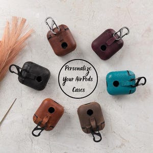 Custom Leather AirPods 1, 2, 3, Pro Case, Protective Personalized AirPods Cover with Keychain Hook, Perfect AirPods Cases for Custom Gifts