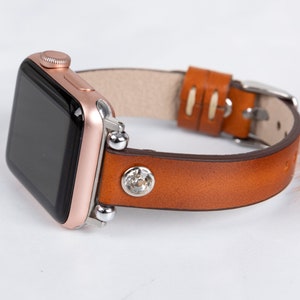 Custom Personalized Slim Apple Watch Strap, Leather Apple Watch Band 38, 40, 41, 42, 44, 45, 46, 49 mm Gift for Women, Galaxy FitBit Band