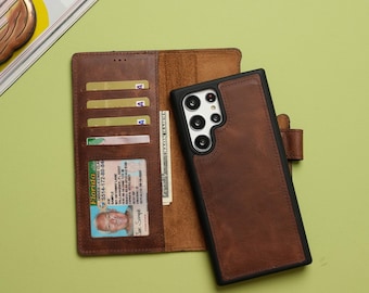 Personalized Leather Samsung Wallet Case, Detachable, Wireless Charging Compatible