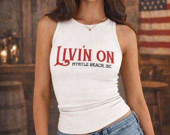 Top corto de baile Livin' On Line / Myrtle Beach, estilo western