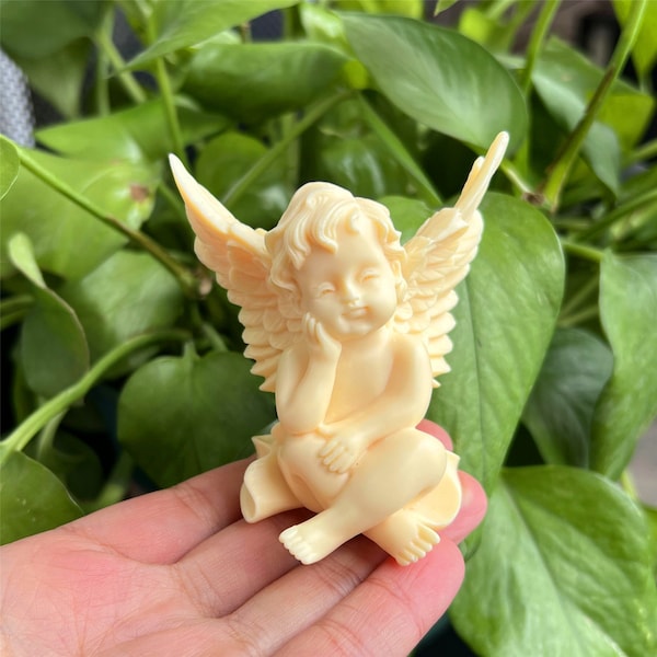 Scultura di cupido dado d'avorio intagliato a mano naturale, teschio di angelo intagliato in legno, teschio di dado d'avorio, decorazione domestica, drago di noce di tagua, regalo di guarigione Reiki