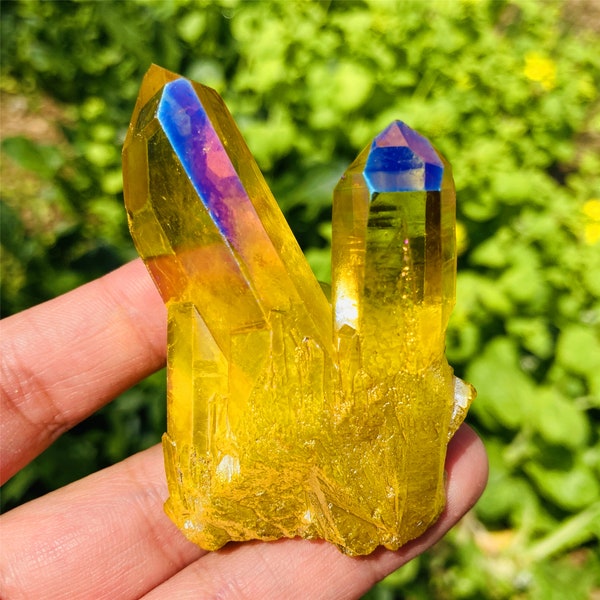 1pc Rainbow Titanium Yellow Aura Quartz Crystal Cluster,Crystal Point,Quartz Vug,Mineral Specimen,Home decoration,crystal Reiki Gift 55g+