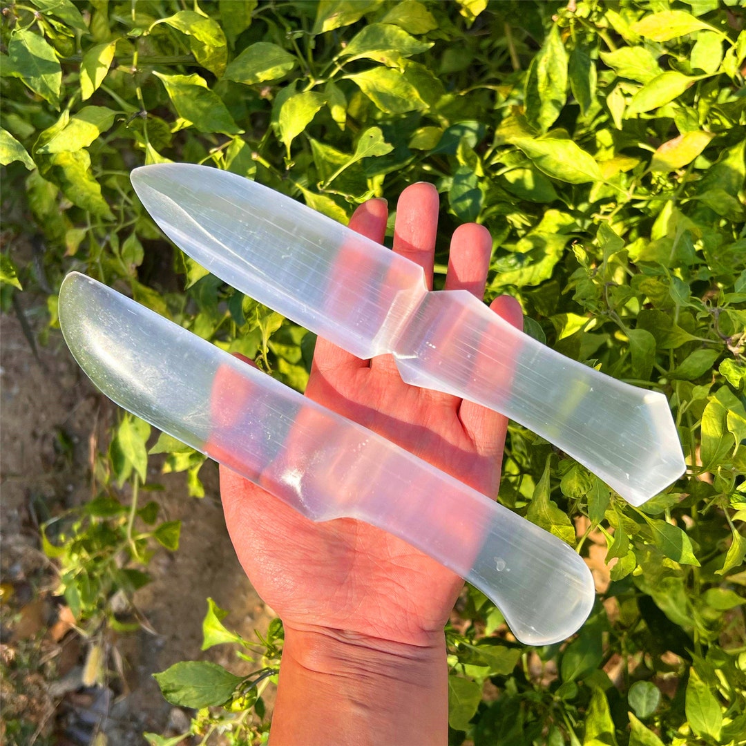 Natural Hand Carved Selenite Bend Knife Carved,crystal Quartz Dagger