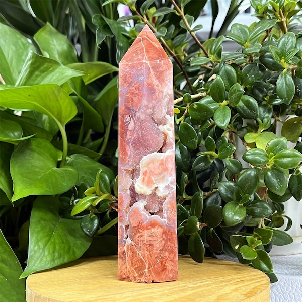 400g+ Natural Flower Agate Obelisk,Flower Agate Tower,Quartz Crystal Wand Point,Mineral Specimen,Reiki Healing,Crystal Gifts,Energy crystals