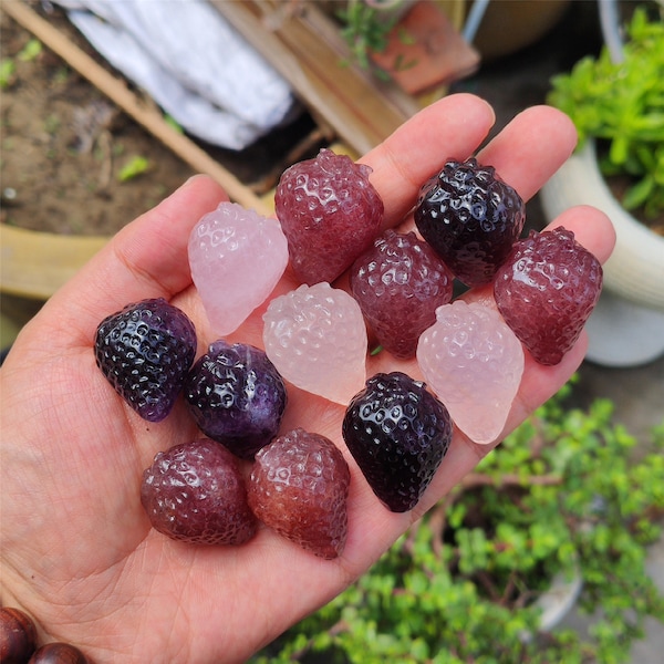 1" Natural Mix Mini Quartz Strawberry Carved,Quartz Crystal Fruits Carving,Home Decoration,Mineral Specimens,Crystal Reiki Heal,Crystal Gift